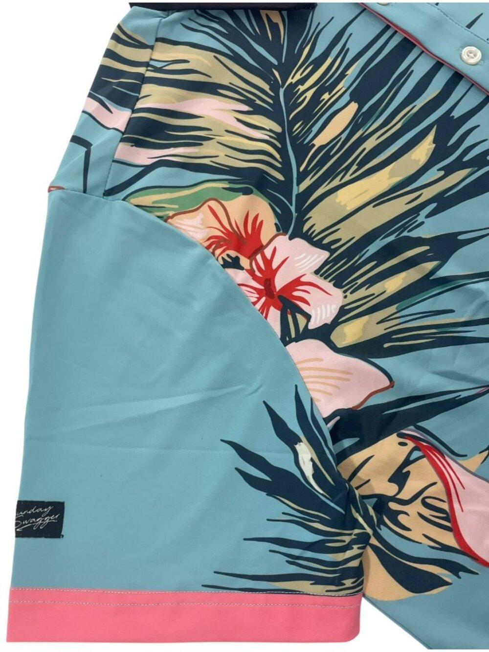 Sunday Swagger Polo Stretch Golf Hawaiian Floral Shirt Blue Pink Men's Sz M NEW - Picture 4 of 7
